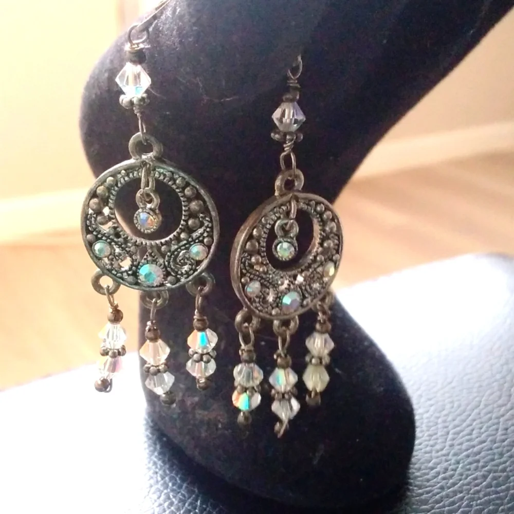 Handmade Crystal .925 Silver Drop Earrings Dangle Irridescent Boho Gypsy
